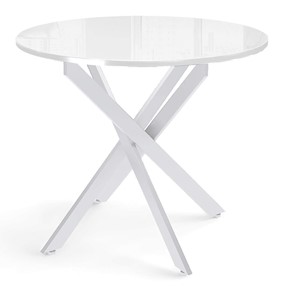 Кухонный обеденный стол Dikline Rs90 стекло белое(кромка белая)/ножки белые в Нальчике