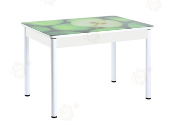 Кухонный раскладной стол Айсберг-01 СТФ, белый/фотопечать зеленые яблоки/ноги крашеные в Нальчике