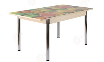 Кухонный стол раскладной Айсберг-01 СТФ, дуб/фотопечать фрукты/ноги хром прямые круглые в Нальчике
