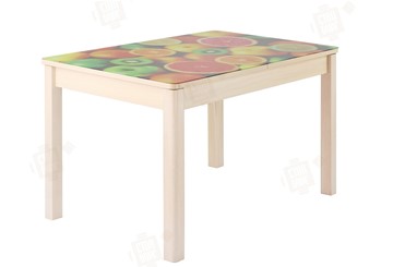 Кухонный стол раздвижной Айсберг-01 СТФ, дуб/фотопечать фрукты/ноги массив квадратные в Нальчике