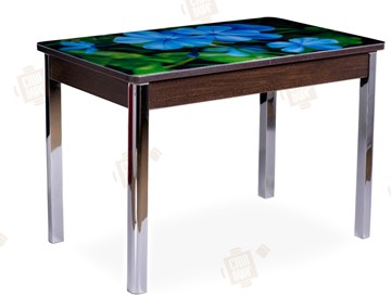 Кухонный стол раскладной Айсберг-01 СТФ, венге/фотопечать фиалка/ноги хром квадратные в Нальчике