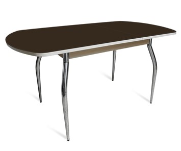 Обеденный раздвижной стол ПГ мини СТ2, дуб молочный/черное стекло/35 хром гнутые металл в Нальчике