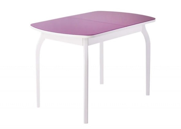 Стол раздвижной ПГ-мини, матовое фиолетовое стекло, ноги гнутые массив белый в Нальчике - изображение