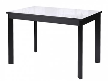 Кухонный раздвижной стол Dikline Ls110, стекло белое/ножки черные в Нальчике