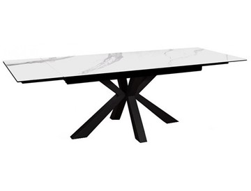 Керамический обеденный стол раздвижной DikLine SFE140 Керамика Белый мрамор/подстолье черное/опоры черные (2 уп.) в Нальчике