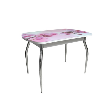 Кухонный раскладной стол ПГ-02СТФ белое/орхидея/хром фигурные в Нальчике - изображение