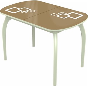 Раздвижной стол Ривьера мини дерево №1, Рисунок квадро (стекло капучино/белый/белый) в Нальчике