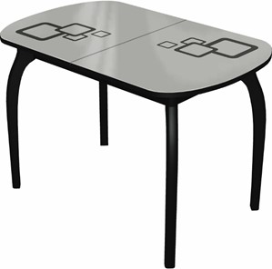 Обеденный раздвижной стол Ривьера мини дерево №1, Рисунок квадро (стекло белое/черный/черный) в Нальчике