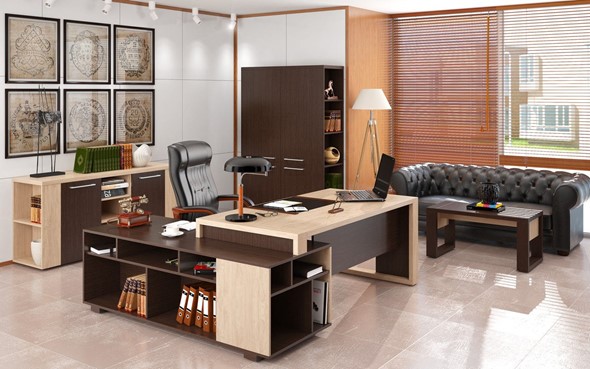 Кабинет руководителя ALTO с высоким шкафом для одежды, низким для документов и журнальным столиком в Нальчике - изображение