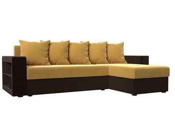 Угловой раскладной диван Дубай Лайт, Желтый/Коричневый (микровельвет) в Нальчике