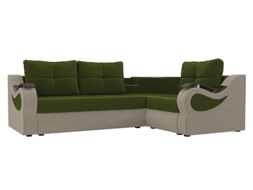 Угловой раскладной диван Митчелл, Зеленый/Бежевый (микровельвет) в Нальчике