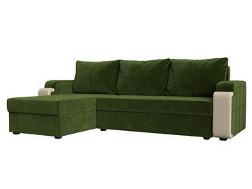 Угловой диван с оттоманкой Николь лайт, Зеленый/Бежевый (микровельвет/экокожа) в Нальчике - предосмотр