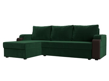 Угловой раскладной диван Николь лайт, Зеленый/Коричневый (велюр/экокожа) в Нальчике