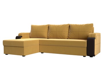 Угловой раскладной диван Николь лайт, Желтый/Коричневый (микровельвет/экокожа) в Нальчике