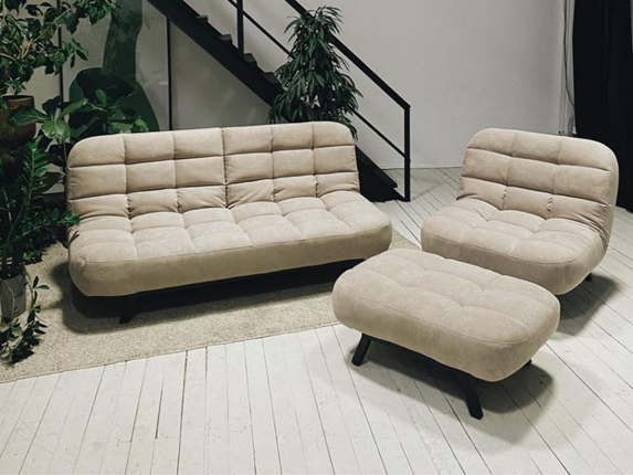 Комплект мебели Абри цвет бежевый диван + кресло +пуф пора металл в Нальчике - изображение