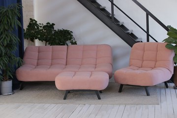 Комплект мебели Абри розовый кресло + диван + пуф опора металл в Нальчике - предосмотр