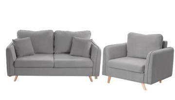 Комплект мебели Бертон серый диван+ кресло в Нальчике