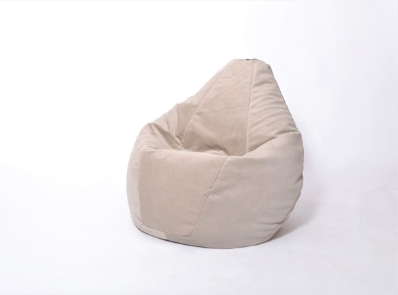 Кресло-мешок Груша среднее, велюр однотон, бежевое в Нальчике - изображение
