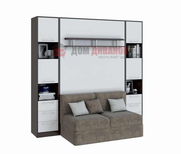 Кровать-шкаф с диваном Бела 1, с полкой ножкой, 1200х2000, венге/белый в Нальчике - изображение 1