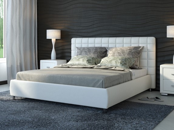 Кровать спальная Corso-3 160х200, Экокожа (Белый) в Нальчике - изображение