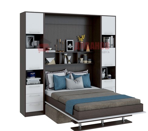 Кровать-шкаф с диваном Бела 1, с полкой ножкой, 1200х2000, венге/белый в Нальчике - изображение