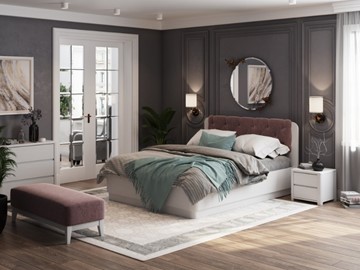 Кровать с механизмом двуспальная Wood Home 1 160х200, Белая эмаль (сосна) с брашированием/Бентлей Нежно-лиловый в Нальчике