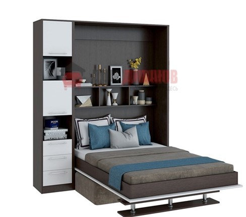 Кровать-шкаф с диваном Бела 1, с полкой ножкой с 1 пеналом, 1600х2000, венге/белый в Нальчике - изображение