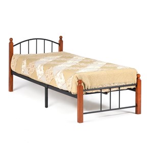 Кровать односпальная AT-915 дерево гевея/металл, 90*200 см (Single bed), красный дуб/черный в Нальчике