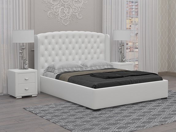 Кровать 2-спальная Dario Classic 180х200, Экокожа (Белый) в Нальчике - изображение