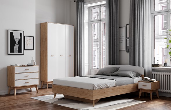 Модульная спальня Калгари Дуб натуральный светлый/Белый матовый в Нальчике - изображение