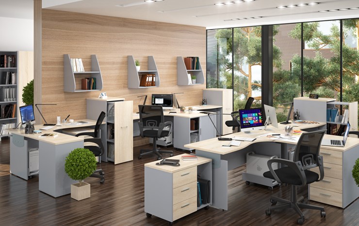Набор мебели в офис OFFIX-NEW для 4 сотрудников с двумя шкафами в Нальчике - изображение 1