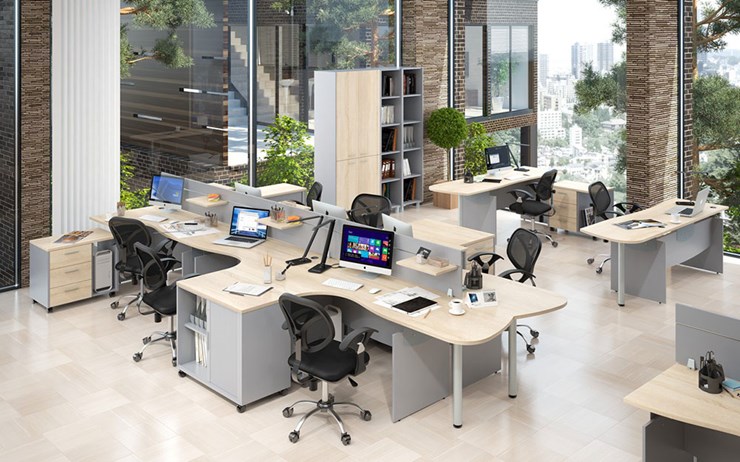 Набор мебели в офис OFFIX-NEW для 4 сотрудников с двумя шкафами в Нальчике - изображение