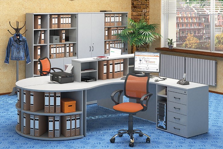Набор мебели в офис Moно-Люкс для 2 сотрудников с большим шкафом и тумбами в Нальчике - изображение