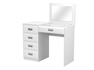 Косметический столик Como/Veda, с зеркалом, 4 ящика, левый, ЛДСП белый/экокожа белая в Нальчике