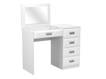 Столик туалетный Como/Veda, с зеркалом, 4 ящика, правый, ЛДСП белый/экокожа белая в Нальчике