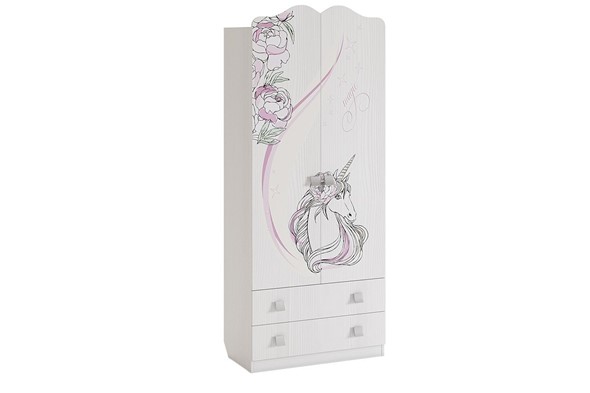 Детский двустворчатый шкаф Фэнтези с ящиками, белый рамух в Нальчике - изображение