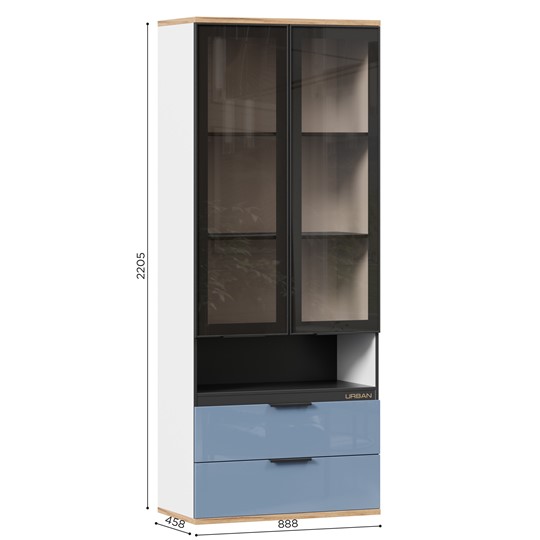 Шкаф комбинированный со стеклянными дверьми Урбан ЛД 528.290.000, Белый/Капри Синий в Нальчике - изображение 1