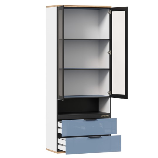 Шкаф комбинированный со стеклянными дверьми Урбан ЛД 528.290.000, Белый/Капри Синий в Нальчике - изображение 2