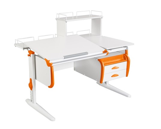 Детский стол-трансформер 1/75-40 (СУТ.25) + Tumba 3 + Polka_z 1/600 + Polka_zz 1/600 белый/белый/Оранжевый в Нальчике - изображение