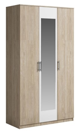 Шкаф 3 двери Светлана, с зеркалом, белый/дуб сонома в Нальчике - изображение