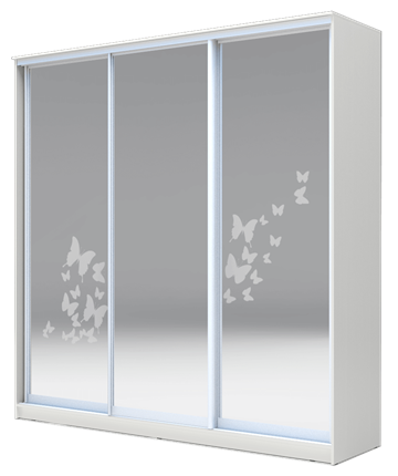 Шкаф 2400х2000х620 три зеркала, наполнение №2, Бабочки ХИТ 24-20-656-05 Белая Шагрень в Нальчике - изображение