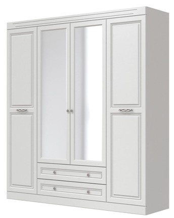 Шкаф четырехдверный Олимп ШР-4 (Белый) 2 зеркала в Нальчике - изображение