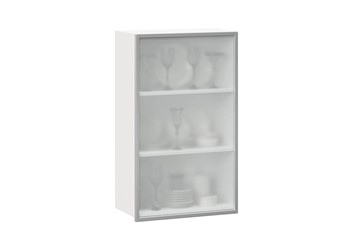 Кухонный высокий шкаф 600, Шервуд, со стеклом правый, ЛД 281.452.000.127, белый/серый в Нальчике