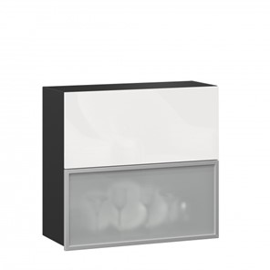 Настенный шкаф 800 горизонтальный, Шервуд, ЛД 281.981.000.088, со стеклом, черный/белый глянец в Нальчике - предосмотр