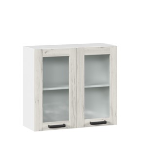 Кухонный шкаф 800 со стеклом Винченца ЛД 234.360.000.033 Белый/Дуб Крафт белый в Нальчике