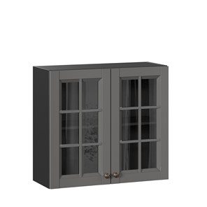 Кухонный навесной шкаф Амели-3 800 со стеклом ЛД 299.360.000.036, Черный/Оникс серый в Нальчике
