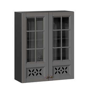 Кухонный навесной шкаф Амели-3 800 высокий со стеклом ЛД 299.460.000.052, Черный/Оникс серый в Нальчике