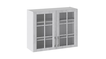 Навесной шкаф Прованс (Белый глянец/Санторини светлый) со стеклом В_72-90_2ДРс в Нальчике