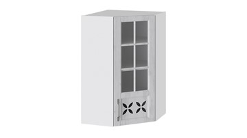 Навесной шкаф Прованс (Белый глянец/Санторини светлый) угловой со стеклом ВУ45_96-(40)_1ДРДс(R) в Нальчике