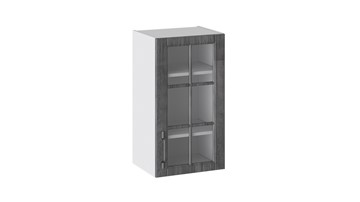 Навесной кухонный шкаф Прованс (Белый глянец/Санторини темный) со стеклом В_72-40_1ДРс в Нальчике